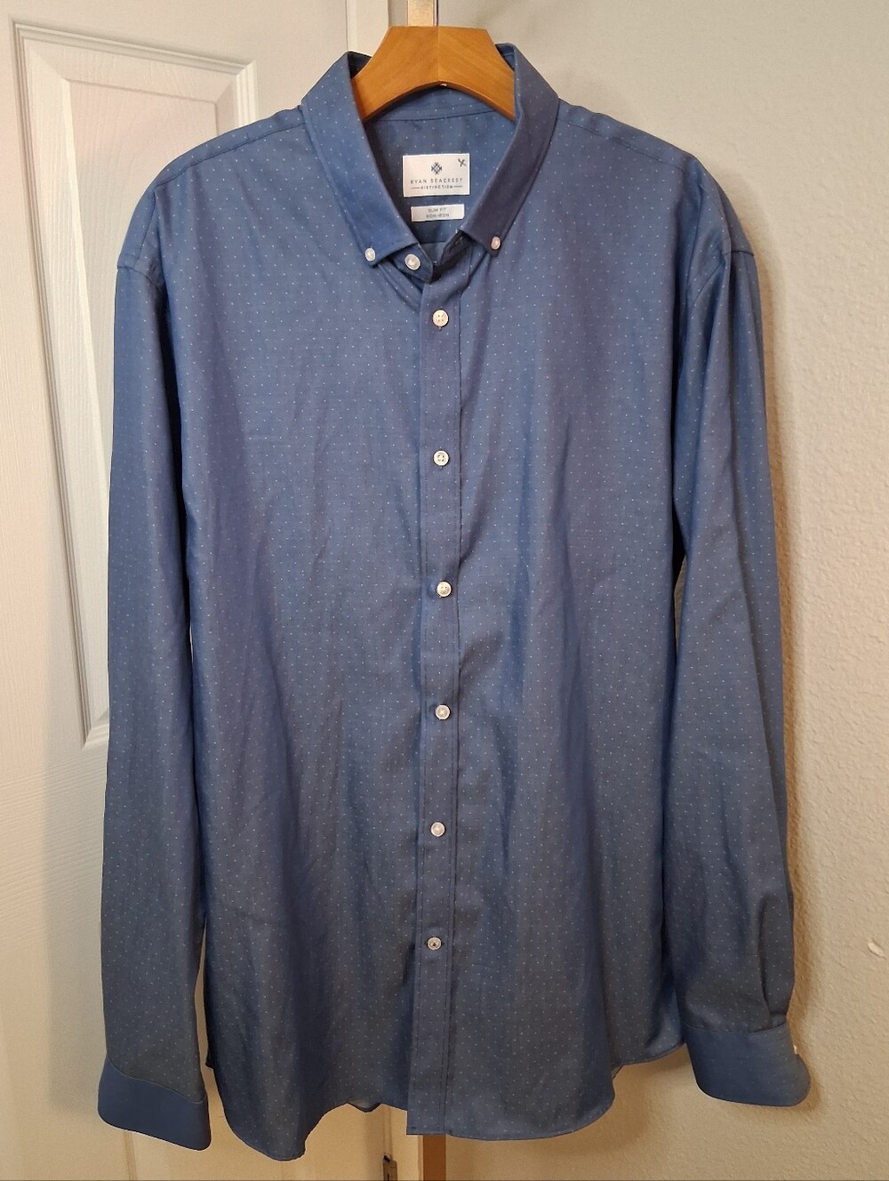 Ryan Seacrest Distinction Blue Long Sleeve Button Down 17.5